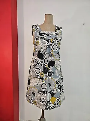 CUE Vintage Look 70s Pattern Dress Square Pockets Size 8   (#142) • $59