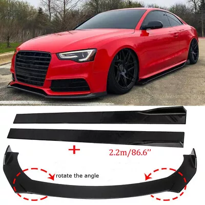 $69.95 • Buy Front Bumper Lip Spoiler Chin Splitter Glossy Black +86.6'' Side Skirts For AUDI