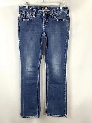 Cowgirl Up Jeans Womens 28x34 Stretch Boot Cut Mid Rise Dark Rodeo Thick Stitch • $18.99