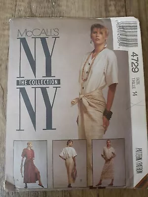 Vintage 1990 Sewing Pattern McCalls NY NY  Collection Misses Dress #4729 Uncut  • $10