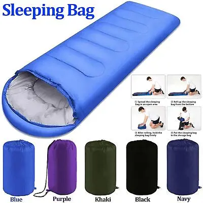 Sleeping Bag Camping Single Sleeping Hiking Camping 3-4 Seasons Outdoor Single • £10.95