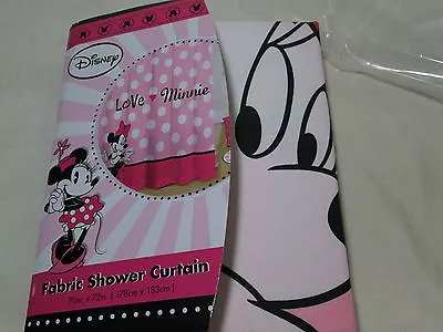 New Disney Fabric Shower Curtain LOVE MINNIE Mouse  - Pink Black Red & White  • $24.98