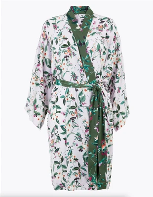 £10.99 • Buy M & S Satin Floral Print Robe Wrap Dressing Gown  Khaki Mix Marks Spencer