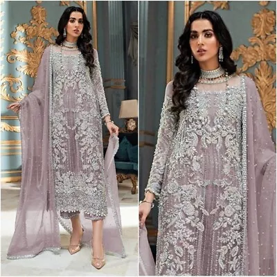 Latest Pakistani Indian Wedding Dresses Salwar Kameez Eid Party Suit Lilac Dress • $139.99