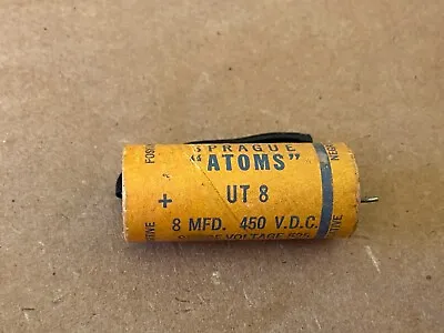 Vintage 1950s Sprague Atom Capacitor 8 Uf 450v UT 8 TESTS GOOD • $20