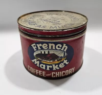 Vintage  French Market 1 Lb. Coffee Tin Litho Can Advertising American Coffee • $40
