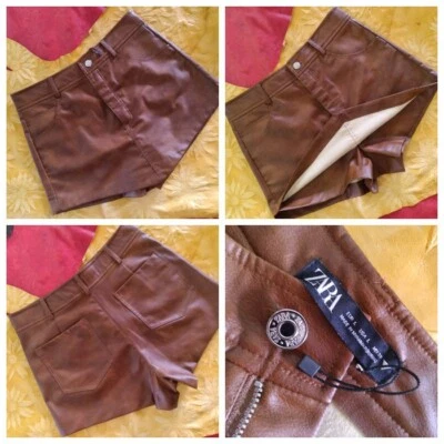 $20 • Buy L 30  WAIST New NWOT Adorable ZARA Faux CARAMEL LEATHER Mini SKIRT Shorts SKORT