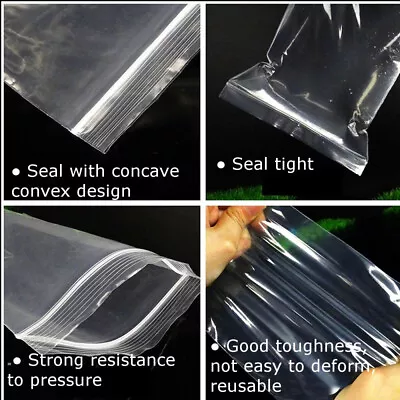 Grip Seal Bags Resealable Clear Poly Plastic Zip Lock Baggies Small Large Medium • £229.99