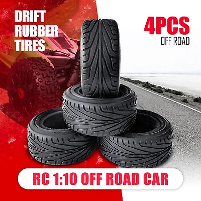 4X 1/10 RC ON ROAD CAR TIRES RUNBBER TYRES W/ FOAM INSERTS For TAMIYA HSP HPI • £9.49