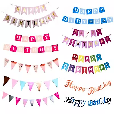 £1.99 • Buy Happy Birthday Set Bunting Banner Garland Party Decoration Girls Boys Balloons