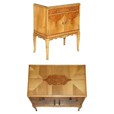 Finest Quality Waring & Gillow Burr Walnut Bedside Table Drawers Part Of A Suite • £2350