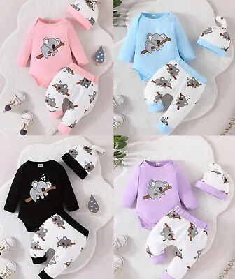 3 Piece Baby Boy Or Girl Gift Set 3-18 Months Cotton Long Sleeve Bodysuit Pants • £9.99