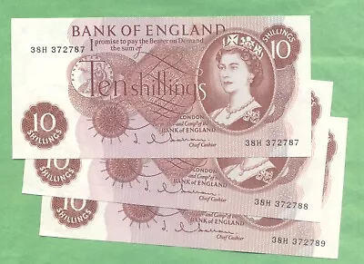 J Q Hollom 1962-66-ten Shilling Notes X 3-consecutive • £0.99