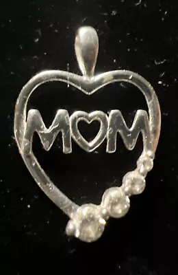 Sterling Silver Mom Heart Cubic SU Zirconia Pendant  925 • $10