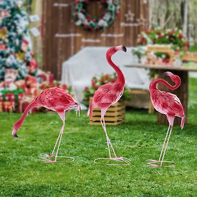 3 Pack Vintage Garden Flamingo Statue Metal Sculpture Pink Animal Yard Art 🔥 • $55.10