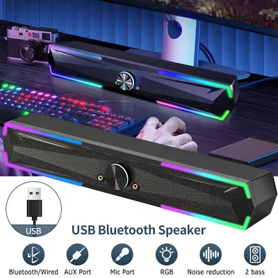 TV Soundbar Subwoofer Speaker USB Bluetooth Sound Bar Home Theater For PC Laptop • £19.99