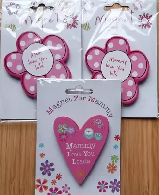 Wooden Flower / Heart - Fridge Magnets - Mam Or Mammy - Love You Lots • £3.99