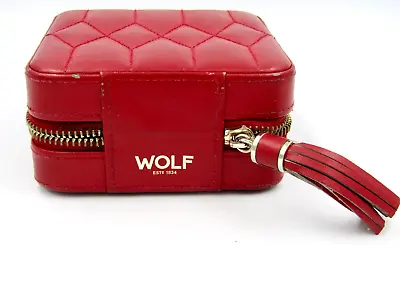 Wolf Vintage Leather Travel Jewelry Case Box With Zipper And Mirror - Red - Used • $34.95