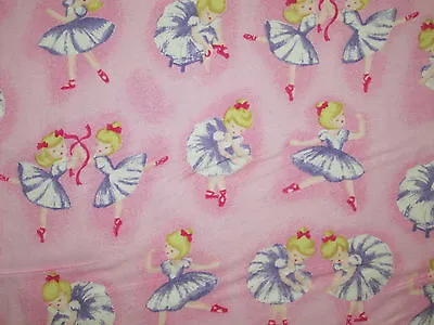 Vintage Ballerina Dance Girls Ribbons Pink Cotton Flannel Fabric Fq • $3.79