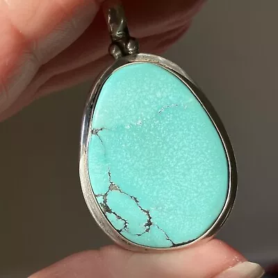 Navajo Huge Genuine Turquoise Pendant Sterling Silver Handmade Native American • $99