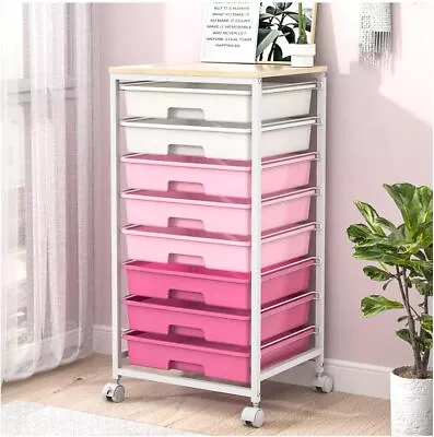 Brown 8 Tier Metal Storage Rolling Cart Organizer With Drawers Wheels Shelf Pink • $56.99