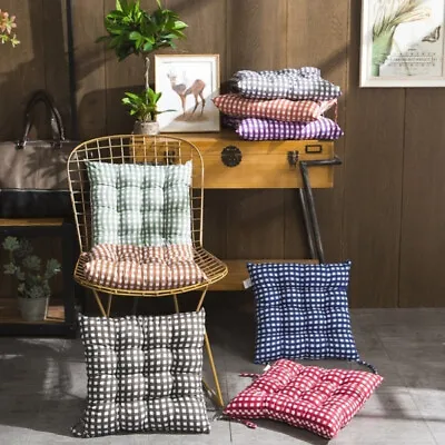 Seat Pad Dining Garden Kitchen Chair Cushions Tie On Gingham Checks UK SELLER • £6.99