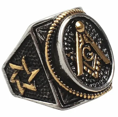 Men Masonic Ring Square G & Pillars Freemason Master Mason Gold Tone Size 7-14 • $16.95