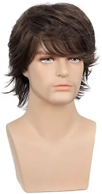 £7.39 • Buy Quality Sleek Men Wig Natural Fluffy Outwardly Curly Dark Brown Hair Cosplay