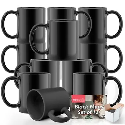 12-36pk Plain BLACK Mugs 11oz Large Coffee Tea Set Of Blank Bulk Cups + Boxes • £19.99