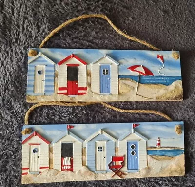 Two Nurtical Seaside Wooden  Hanging Pictures 9  X 3  ( 23 X 8cm) NWOT FAST 📫 • £8