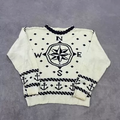 Vintage Knitted Jumper Nautical Compass And Anchor Patterned Knit Sweater • £10