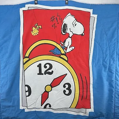 Vintage Snoopy Blanket Twin Comforter 80s Blue Peanuts Woodstock Alarm 85x58” • $35