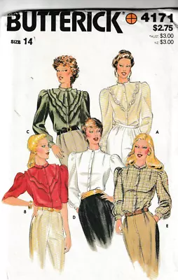 Butterick Pattern 4171 C1980s Misses Beautiful Vintage Blouses Size 14 MINT • $11.88