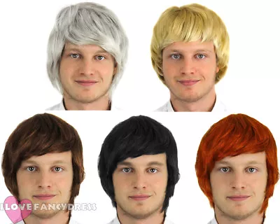 Mens Short Wig Boy Band Adult Male Fancy Dress Costume Accessory 60s 70s 80s 90s • £9.99