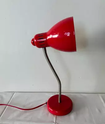 Vintage Red Gooseneck Desk Table Lamp Adjustable Retro Metal Top Switch Works • $39.99