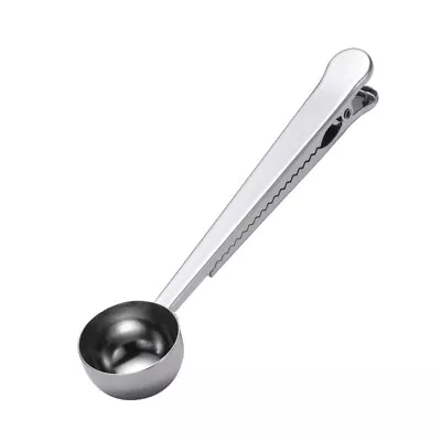 Stainless Steel Ground Coffee Measuring Spoon Scoop With Bag Sealing Clip Tools • £3.35