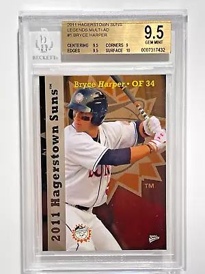 Bryce Harper 2011 Hagerstown Suns Legends Multi-ad #1 Bgs 9.5 Gem Mint Rc • $150