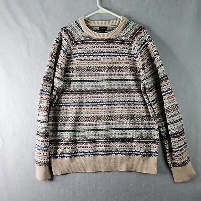 J Crew Lambs Wool Sweater Womens Large Biege Fair Isle Soft Warm Cozy Nordic • $16.99