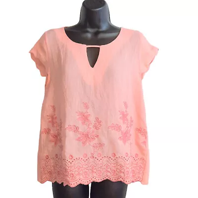 Anthropologie MINE Women Medium Orange Floral Embroidered Blouse Top • $11.70