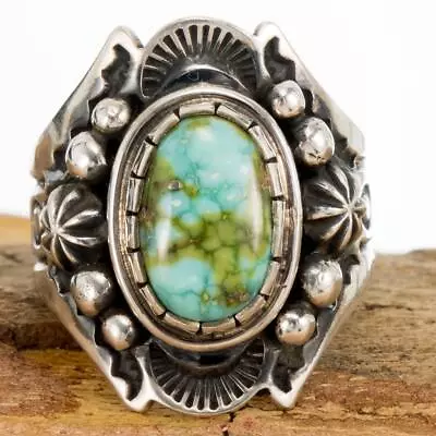 Native American Turquoise Ring SONORAN GOLD Sterling Silver 10.5 ALBERT JAKE • $359