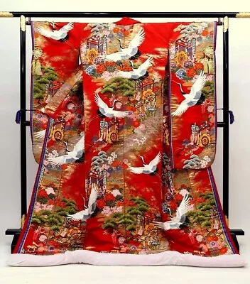 Japanese Kimono UCHIKAKE Wedding Robe Gold/Silver Embroidery L6' 4 ..3199 • $480