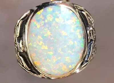 HUGE BIRD OF PREY Mens White Opal Solid Sterling S Ring Thunderbird Eagle 11 • $225