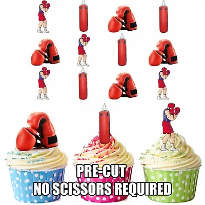 PRECUT Boxing Punch Bag 12 Edible Cupcake Toppers Decorations Boys Mens Birthday • £3.99
