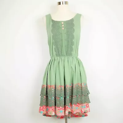 MATILDA JANE Women's S - Green Floral Lace Hi-lo A Line Flared Sleeveless Dress • $45.50