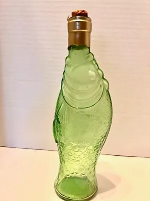 Vintage Green Glass Fish Shaped Italian Wine Bottle Decanter With Cork • $19.99