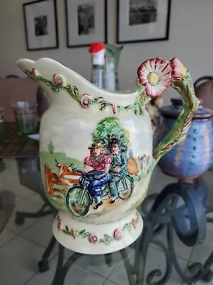 Crown Devon Large Musical Jug /pitcher 7.75  Majolica Bicycle  Daisy Bell  EUC • $74.95