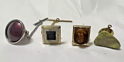 Lot Of 4  Vintage Tie Tacks Pin Gold & Silver Tone Some W/ Chains Various Styles • $12