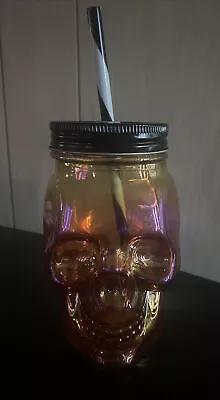 Skull Glass Gift For Everyone Milkshake Skull Sipper/ W Lid Orange Tint New • $6