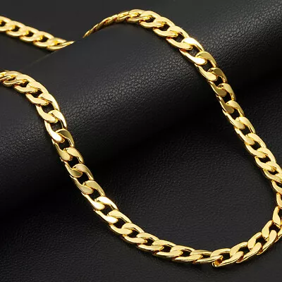 £4.04 • Buy 18k Gold Women's Men's Wide 6mm Cuban Curb Link Chain Necklace 16 -30 