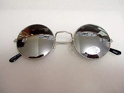 John Lennon Sunglasses Round Hippie Style Silver Mirror Lens Retro Silver  Frame • $11.95